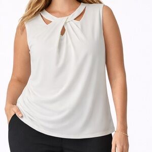 NWT Kasper Sz 3X White Sleeveless Twist Neck Cutout Top Ivory/Vanilla $59